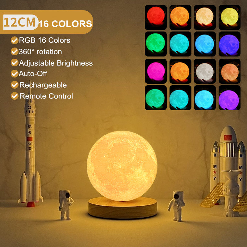 3D Magnetic Floating Moon Lamp (16 Colors, Remote)