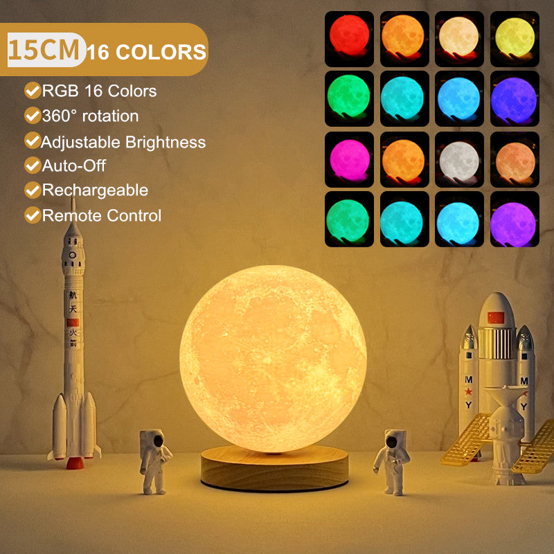 3D Magnetic Floating Moon Lamp (16 Colors, Remote)