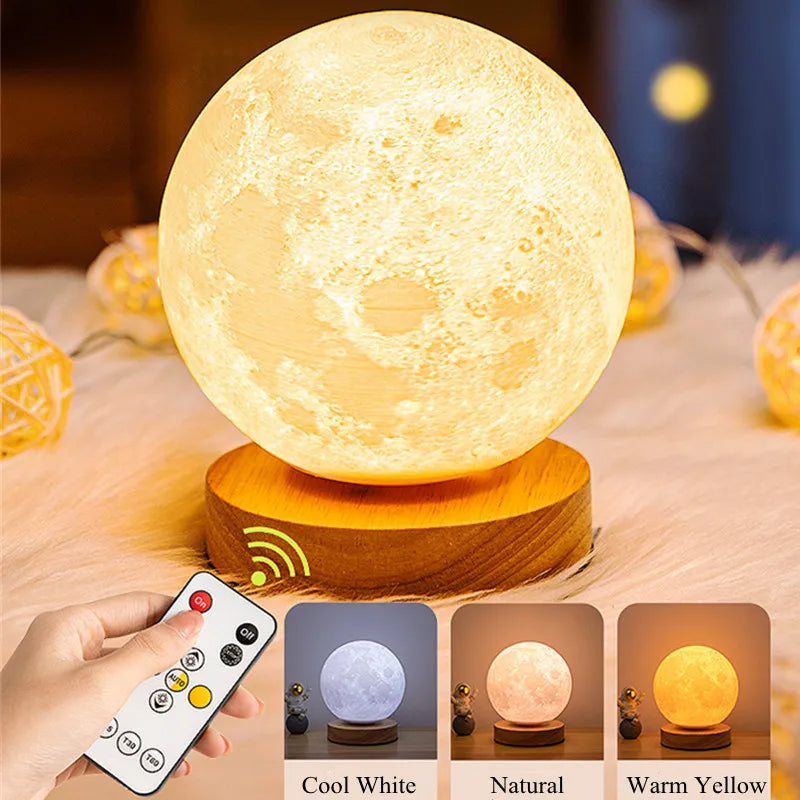 3D Magnetic Floating Moon Lamp (16 Colors, Remote)